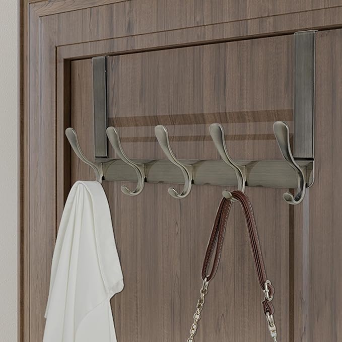 WEBI Over The Door Hook 5 Coat Hooks,Over The Door Towel Rack,Door Hanger Over Door Coat Rack for Hanging Clothes,Towels,Back of Bathroom,Bronze,2 Packs