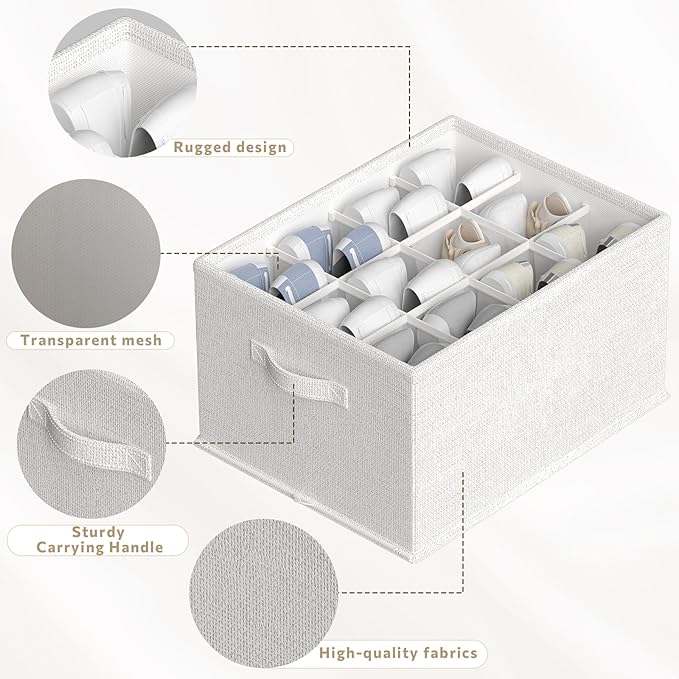 2 Pack Shoe Organizer for Closet,Foldable Shoe Organizer,Fits up to 24 Pairs,Storage Containers With Bottom Support for Shoes (Whtie, 16.5 * 12.6 * 9.5in)-NeatNest
