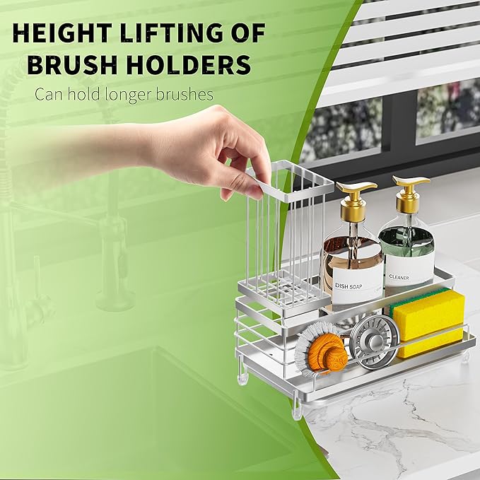 Cisily Stainless Steel Kitchen Sink Caddy Organizer, Sponge Holder for Sink Rustproof, Non-Slip Soap Dish Dispenser Brush Holder Storage, Home & Kitchen Essentials Accessories-NeatNest