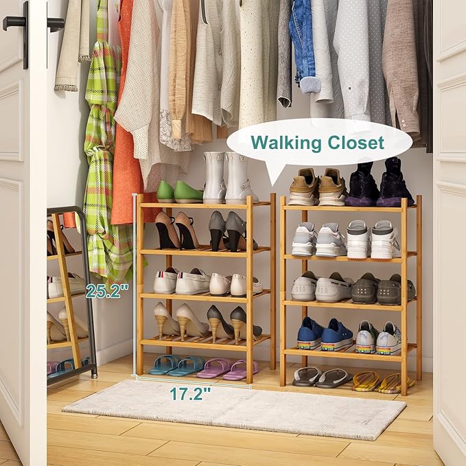 Small Shoe Rack, 4-Tier Rack for Entryway, Bamboo Wood Shoe Shelf for Closet & Hallway, Long 17 in | Beautiful | Functional | Sturdy | Durable-NeatNest