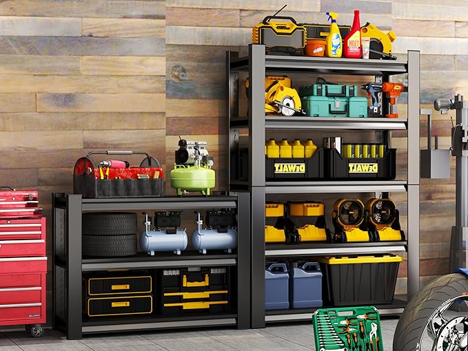 Garage Shelving Unit, 1200 lbs Load Capacity, Storage Shelves, Sturdy Steel Storage Shelf for Garage and Workshop, 32" H x 24" W x 14" D, Black-NeatNest