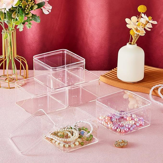 Blulu 8 Pieces Clear Acrylic Plastic Jewelry Box Mini Storage Box Mini Cube Containers with Lids for Candy Pill and Tiny Jewelry(Rectangle,3.94 x 3.94 x 2.36 Inch)-NeatNest