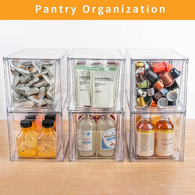 1Pack Large Stackable Storage Drawers,Clear Acrylic Organizers with Handle,Easily Assemble for Kitchen Undersink,Bathroom,Cabinet,Makeup,Closet,Medicine,Pantry Organization Bins-NeatNest