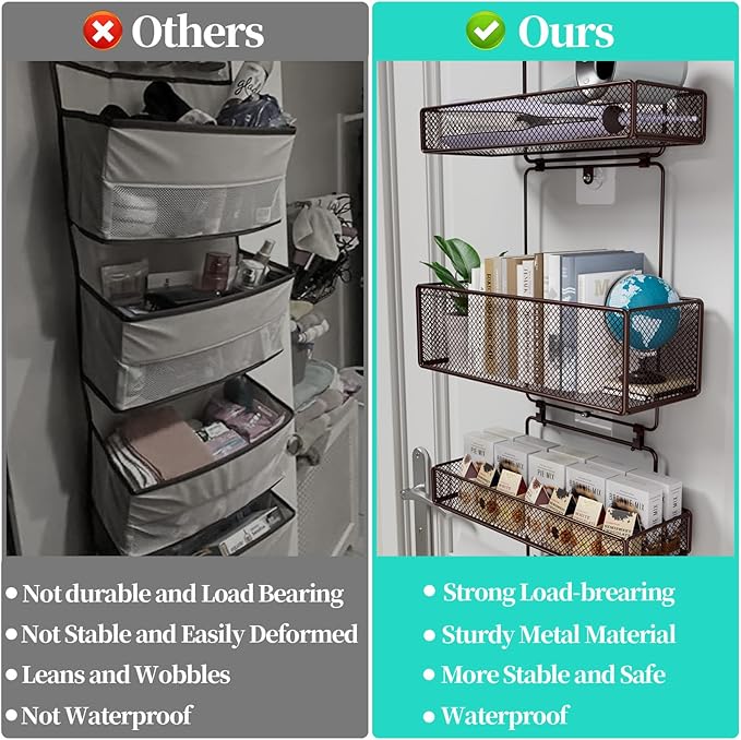 HapiRm Over Door Organizer Storage - Separable Door Organizer Hanging with 6 Metal Large Capacity Baskets for Bathroom Bedroom Kitchen Pantry Closet (Brown)