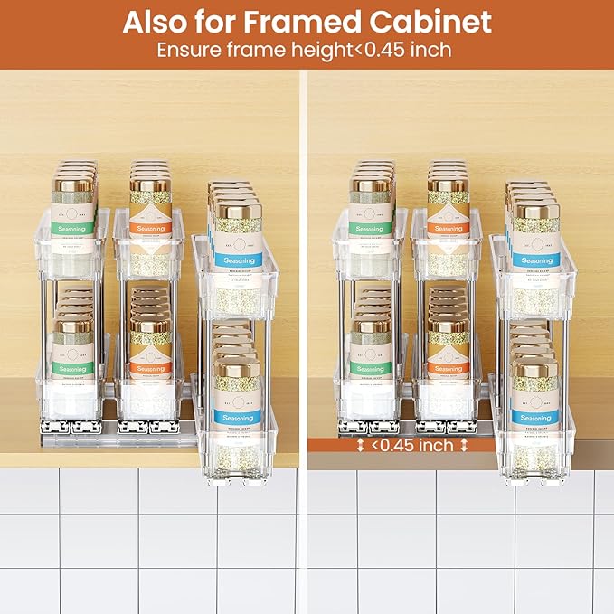 3 Packs Pull Out Spice Rack Organizer for Cabinet, Vertical Spice Rack Pull Out, Heavy Duty Slide Out Seasoning Organizer, 2.3" Wx10.35''Dx8.26''H, 3 Drawers 2 Tiers(Clear)