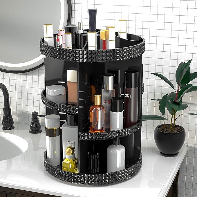 360 Degree Rotating Makeup Organizer for Vanity, Extra Large Capacity Beauty Organizer, Adjustable DIY 7 Layers Perfume Organizer, Skincare Organizers Fits AII Cosmetics and Accessories(Black)-NeatNest