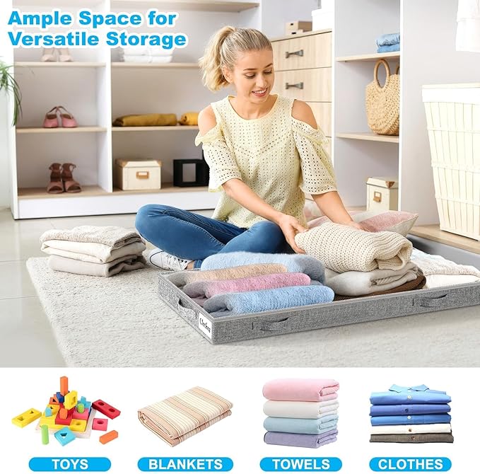 4 Inch Low Profile Under Bed Storage Drawer 2 Pack, Lightweight Underbed Clothes Storage Container Bins with NO STURCTURE, Shallow Storage Bag for Dorm & Home, With Clear Lids and Waterproof Fabric-NeatNest