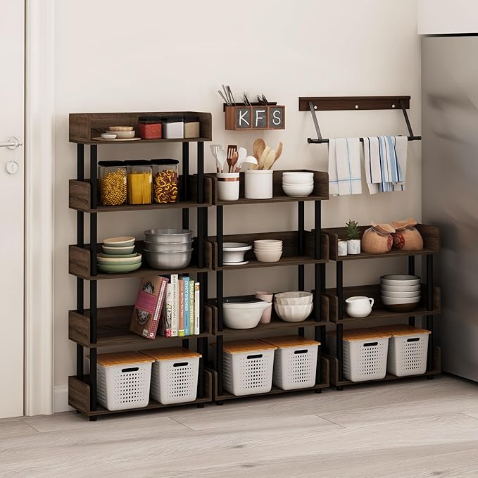 Furinno Turn-N-Tube 5-Tier Toolless Freestanding Multipurposes Display Rack, Walnut-NeatNest