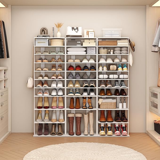 HOMEFORT 10-Tier Corner Shoe Tower - Double Rows, Slim Shoe Stand for 20 Pairs - Entryway, Hallway, Closet (White)-NeatNest