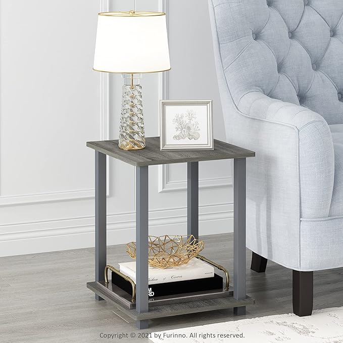 Furinno Simplistic Set of 2 End Table, French Oak Grey/Grey-NeatNest