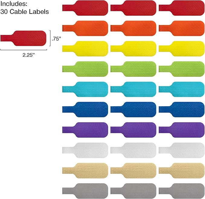 Wrap-It Storage - Cable Labels, Medium, Multi-Color (30-Pack) Write On Cord Tags for Wire Management and Identification-NeatNest