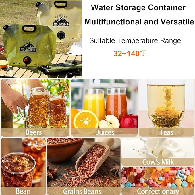 2pcs Collapsible Camping Water Container Bag, Portable Water Storage Jug with Spigot, BPA-Free Leakproof Foldable Water Bottles for Hiking, Outdoor Sports Backpack Emergency Bag, 2.1 Gallon