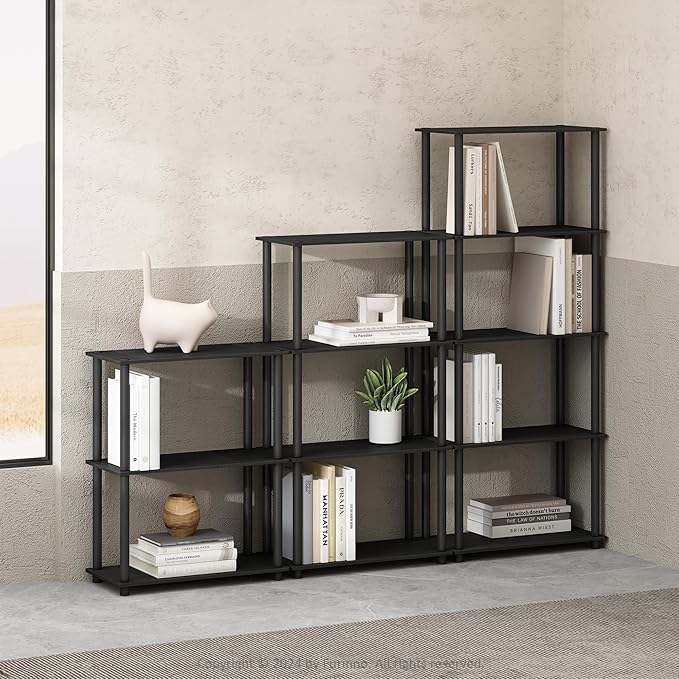 Furinno Turn-N-Tube 5-Tier Multipurpose Compact Bookcase, Americano/Black-NeatNest