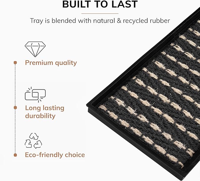 Anji Mountain AMB0BT2F-008 Black Rubber Boot/Shoe Tray with Coir, Fits 2 Pair (24.5" Wide), Gray & Ivory Insert