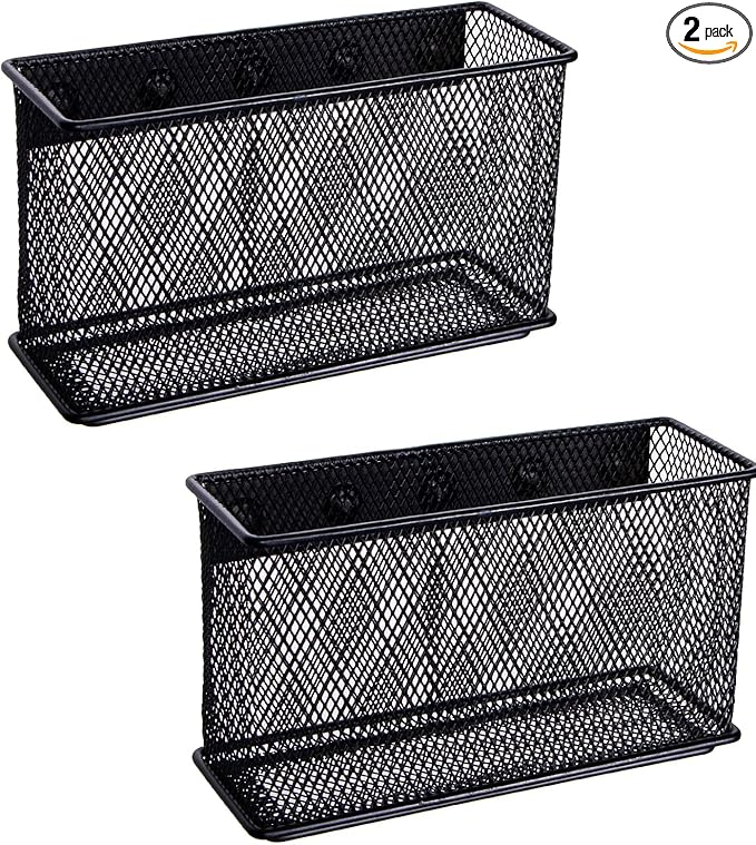 dedoot Magnetic Basket for refrigerator Storage Pencil Holder Basket Mesh Black Strong Magnetic Pen Holder for Refrigerator ,Whiteboard, Locker, Home and Office Organizer, 6.3x2.3x3.6inch,2 Pack-NeatNest