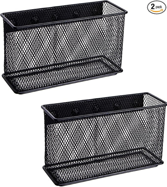 dedoot Magnetic Basket for refrigerator Storage Pencil Holder Basket Mesh Black Strong Magnetic Pen Holder for Refrigerator ,Whiteboard, Locker, Home and Office Organizer, 6.3x2.3x3.6inch,2 Pack-NeatNest