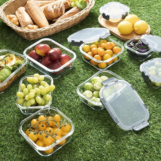 18 Pieces Glass Food Storage Containers with Lids,Airtight Glass Meal Prep Containers,Glass Storage Containers Set for Kitchen,Pantry BPA Free & Leak Proof (9 lids & 9 Containers)-NeatNest