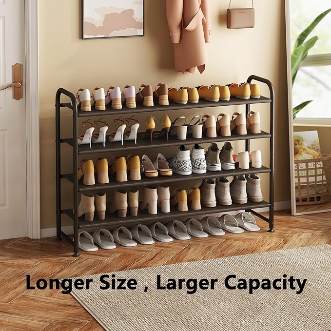 Shoe Rack 4 Tier Long Storage Organizer Wide Metal Shoe Shelf for Closet Entryway Brown-NeatNest