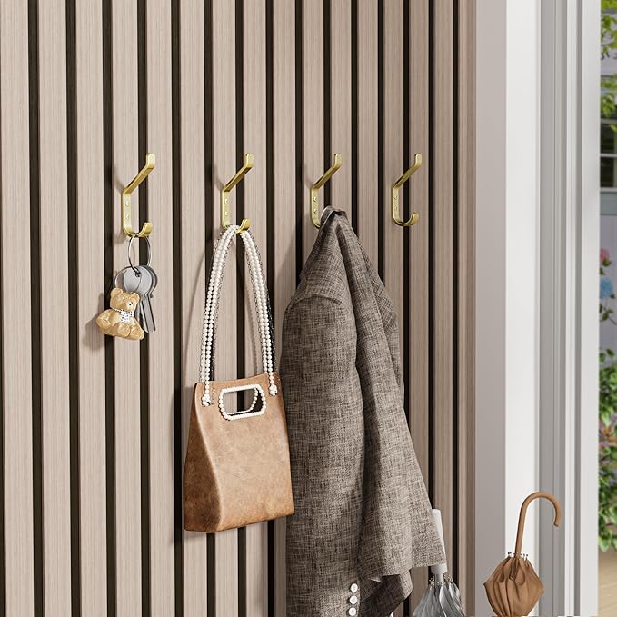 10-Pack Coat Hooks Wall Mounted: 20LB Heavy Duty Hanger for Hanging:Backpack, Towel, Bag, for Closet, Bathroom, Door, Mushroom, Stainless Gold, 3.75"