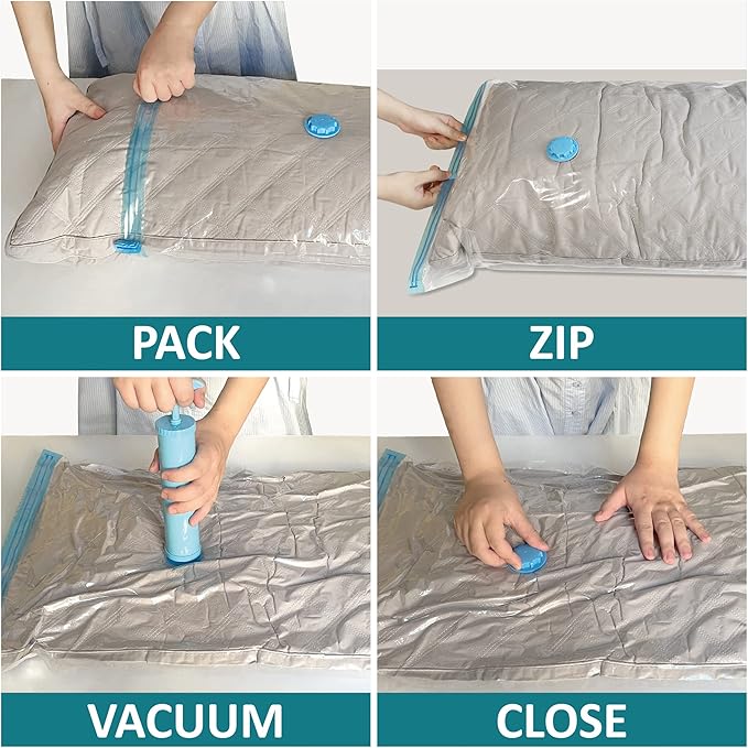 Space Saver Vacuum Storage Bags, 6 Pack Jumbo Space Saver Bags with Pump, Storage Vacuum Sealed Bags for Clothes, Comforters, Blankets, Bedding (Jumbo)-NeatNest