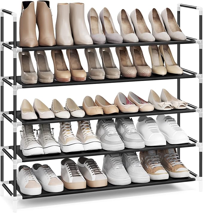 SONGMICS 5-Tier Shoe Rack, Shoe Storage for Hallway Closet, Slim and Space-Saving, Metal Frame, Non-Woven Fabric Shelves, Black ULSH55H-NeatNest