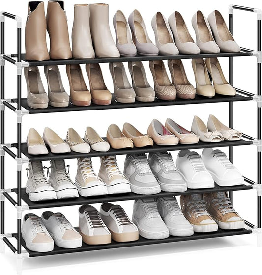 SONGMICS 5-Tier Shoe Rack, Shoe Storage for Hallway Closet, Slim and Space-Saving, Metal Frame, Non-Woven Fabric Shelves, Black ULSH55H-NeatNest