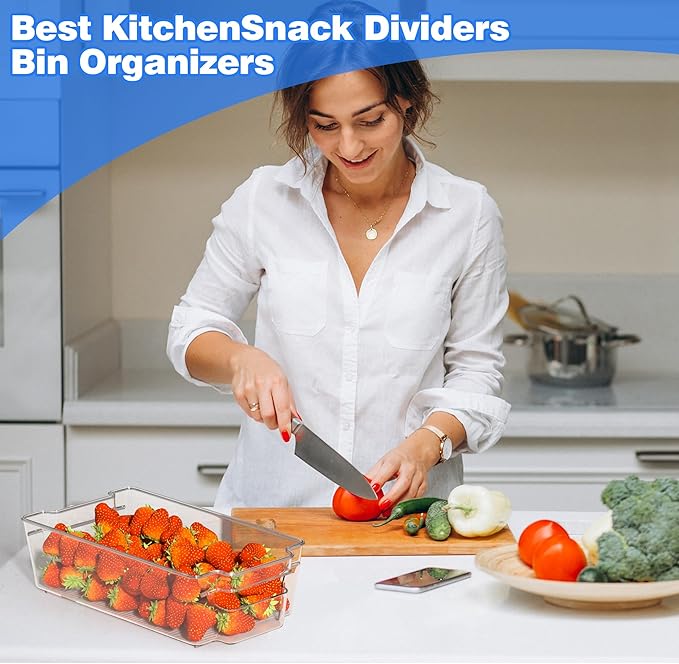 Clear Refrigerator Storage Bins, 8-Piece Set, Stackable Kitchen Organizer Containers for Fridge and Pantry (Clear 8 Pack-12.4"*6.1"*3.4")-NeatNest