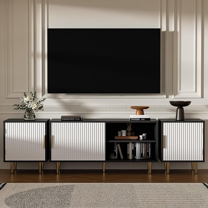 71" TV Stand for 50/60/70/80 inch TV, TV Stand for 75+ inch TV, Modern Entertainment Center for Up to 80" TV, TV Media Stand with Storage Cabinet for Living Room, Bedroom, Black & White-NeatNest