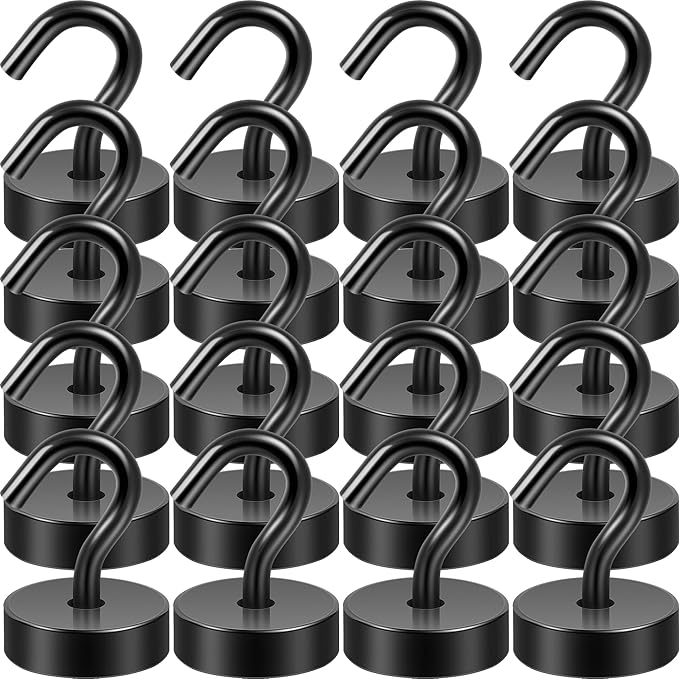 Neosmuk Magnetic Hooks, Cruise Ship Essentials, 40lb+ Heavy Duty Magnetic Hooks for Cruise Cabins, Refrigerator, Grill, Hanging, and Travel | Extra Strong Must-Haves Magnet Hook,Black,Pack of 20-NeatNest