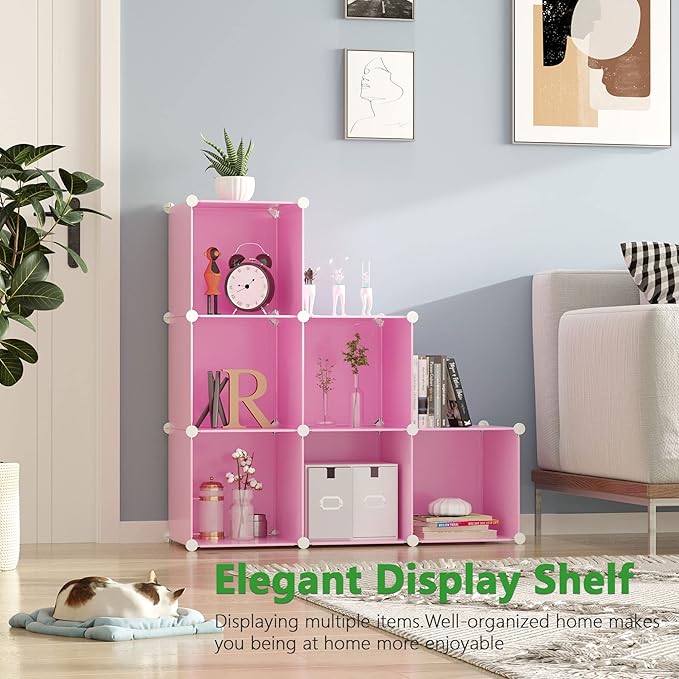 C&AHOME Cube Storage Organizer, 6-Cube Shelves Units, Closet Cabinet, DIY Plastic Modular Book Shelf, Ideal for Bedroom, Living Room, Office, 36.6" L x 12.4" W x 36.6" H Pink UPCS06P-NeatNest