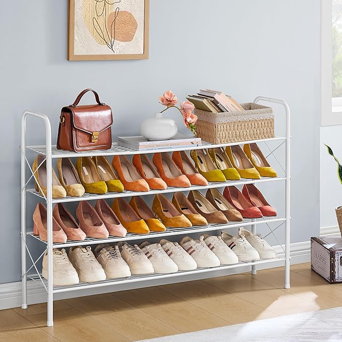 Hoctieon 4 Tier Mesh Style Shoe Rack, Entryway Shoe Shelf, Shoe Storage Organizer, Shoe Rack for Closet, Space Save for Bathroom, Garage, Hallway, Bedroom, Living Room, White-NeatNest