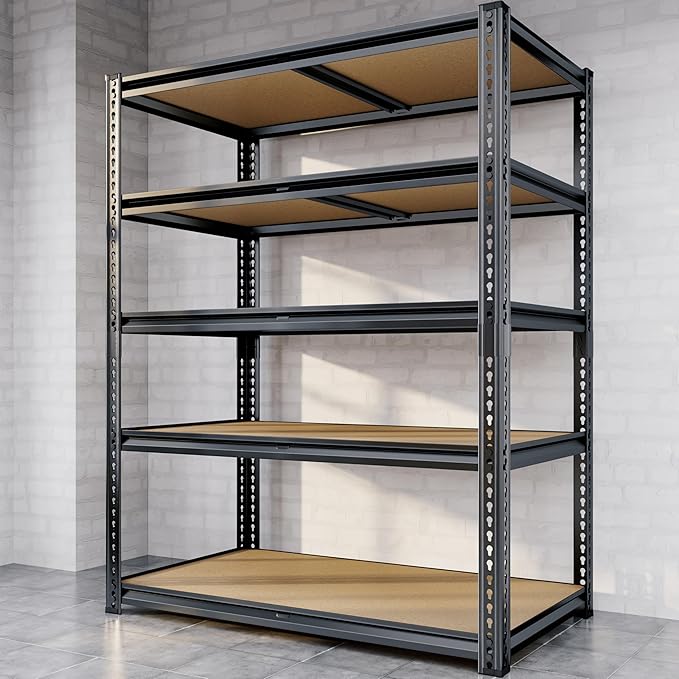 72"H Storage Shelves heavy duty, 2000LBS Garage Shelving, 5 Tier Metal Shelving Unit Adjustable Garage Shelves Rack Shelf for Storage Warehouse Pantry Closet,35.6" W × 16" D × 72" H, Black, 2PCS