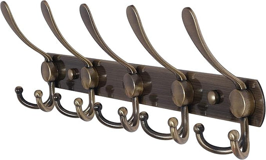 Dseap Coat Rack Wall Mounted - 5 Tri Hooks, Heavy Duty, Stainless Steel, Metal Coat Hook Rail for Coat Hat Towel Purse Robes Mudroom Bathroom Entryway,Bronze-NeatNest