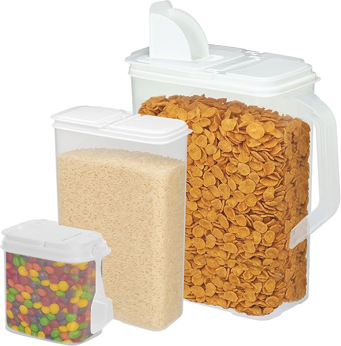 Buddeez Cereal Buddy Food Storage Dispenser - Multi-Size, BPA Free Plastic Containers with EZ Grip Handle, Scoop, and EZ Pour Spout, 8 QT, Set of 3.-NeatNest