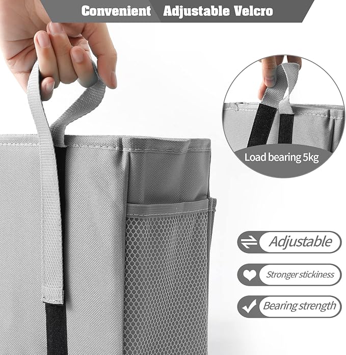 Bunk Bed Organizer, Bedside Caddy Hanging Bed Organizer Storage Bag with 4 Pockets and 2 Hooks, for College Dorm Rooms Bed, Hospital Bed, Baby Bed Rails, 600D Oxford Cloth (Gray)-NeatNest