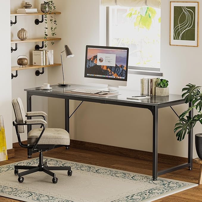 Huuger Computer Desk, 70 Inch Office Desk, Gaming Desk with Storage, Writing Desk Work Desk for Home Office, Study, Long Simple Desk, Large Legroom, Metal Frame, Grey-NeatNest