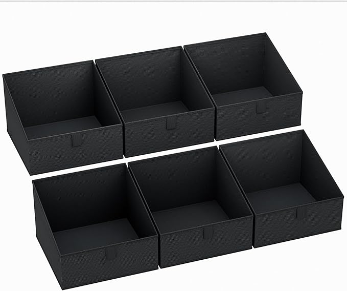 DIMJ Trapezoid Storage Bins for closet shelves, Closet Organzier Bins with Handle, Foldable Closet Storage Bins Basket, Closet Organizers and Storage for Toys, Books, 6 Packs, Black-NeatNest