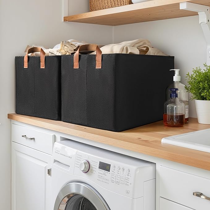 GRANNY SAYS Storage Baskets for Shelves, Closet Organizer Bins, Clothes Storage Bins with Metal Frame, Extra Large Baskets for Organizing and Storage, Collapsible, Black, 2-Pack-NeatNest