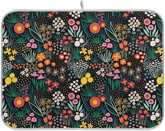 Colorful Floral Large Dish Mat Absorbent Drying Mats for Countertop 18 x 24 Inches Kitchen Dry Mat for Dishes-NeatNest