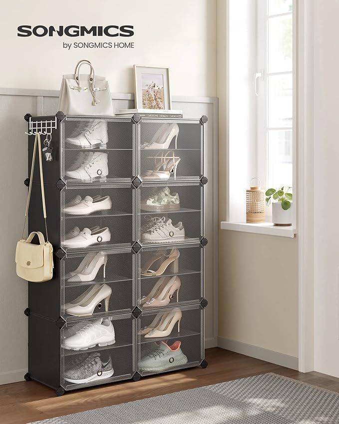 SONGMICS Shoe Rack Organizer, 8-Tier Shoe Storage Cabinet for Closet and Entryway, Holds 32 Pairs of Shoes, Adjustable, Black ULPC034B01-NeatNest