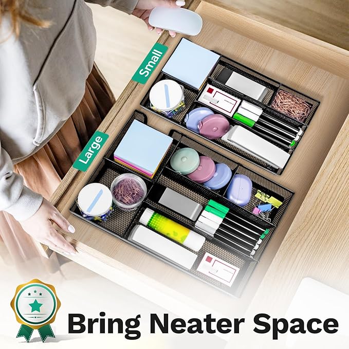 Desk Drawer Organizer Tray Versatile Metal Mesh Desk Organizers and Accessories for Office Supplies, School, Home, 12.60 x 8.66 x 1.77 Inches-NeatNest