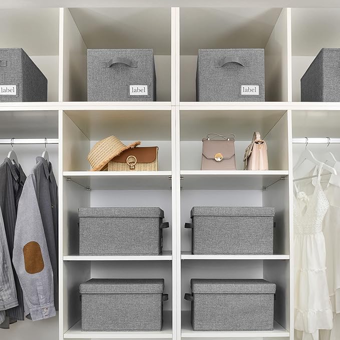GRANNY SAYS Fabric Bins with Lids, Storage Baskets for Closet Organization, Decorative Storage Containers with Label Holder, Shelf Bins for Organizing Clothes, Dark Gray, 3-Pack-NeatNest