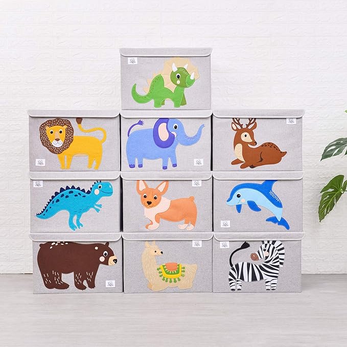 CLCROBD Foldable Large Kids Toy Chest with Flip-Top Lid, Collapsible Fabric Animal Toy Storage Organizer/Bin/Box/Basket/Trunk for Toddler, Children and Baby Nursery (Dog)-NeatNest