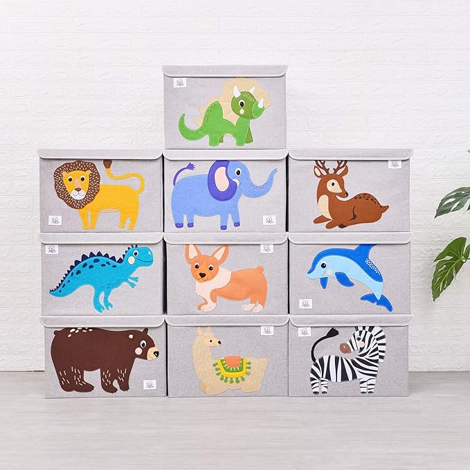 CLCROBD Foldable Large Kids Toy Chest with Flip-Top Lid, Collapsible Fabric Animal Toy Storage Organizer/Bin/Box/Basket/Trunk for Toddler, Children and Baby Nursery (Triceratops)-NeatNest