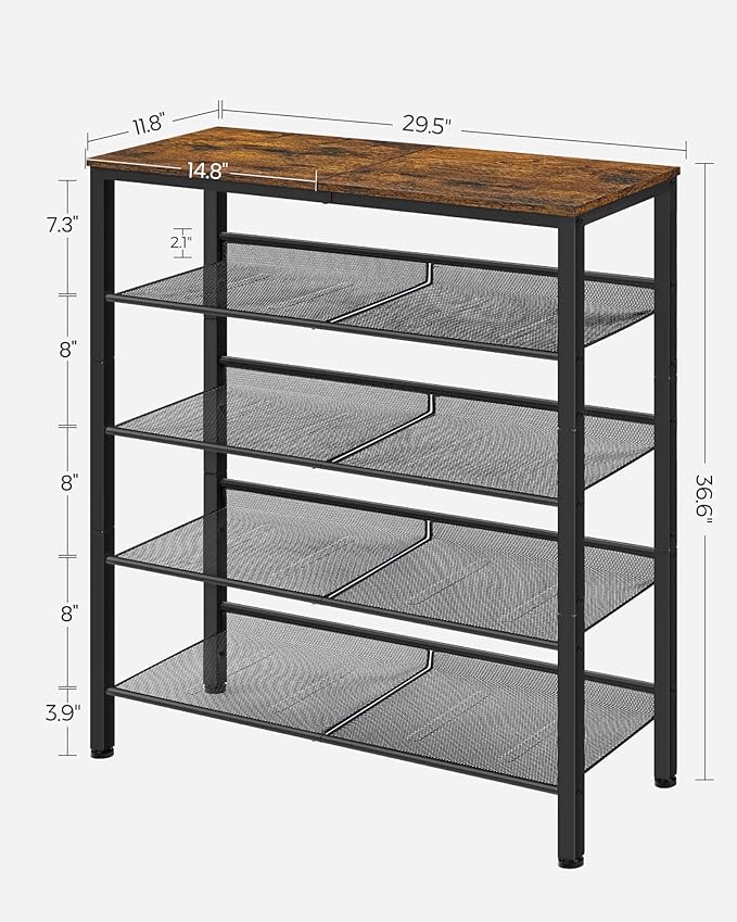 VASAGLE Shoe Rack for Entryway, 5-Tier Shoe Rack Organizer with Storage Shelves and Spacious Top, Freestanding, Adjustable, Industrial, Rustic Brown and Ink Black ULBS038B01-NeatNest