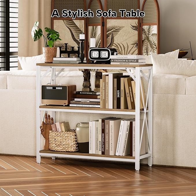 Homeiju Console Table 31.5" Width, 3-Tier Entryway Table with Storage, Industrial Sofa Table with Open Shelves, Foyer Tables for Entryway, Hallway, Kitchen, Living Room and Bedroom, Light Coffee-NeatNest
