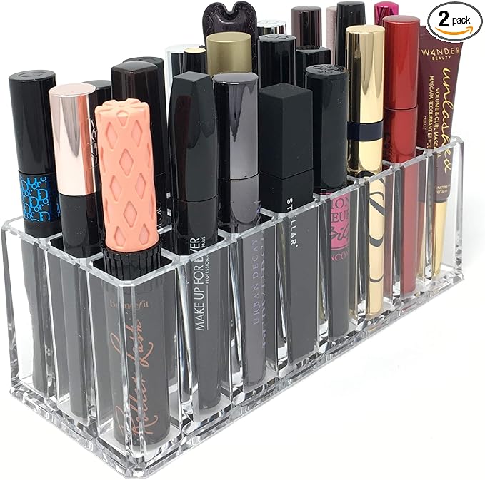 BY ALEGORY Acrylic Eye Mascara Organizer Makeup Storage Organization Refillablle Container Beauty Display Case 24 Space to Organize Tall Eye Lash Mascara (2)-NeatNest