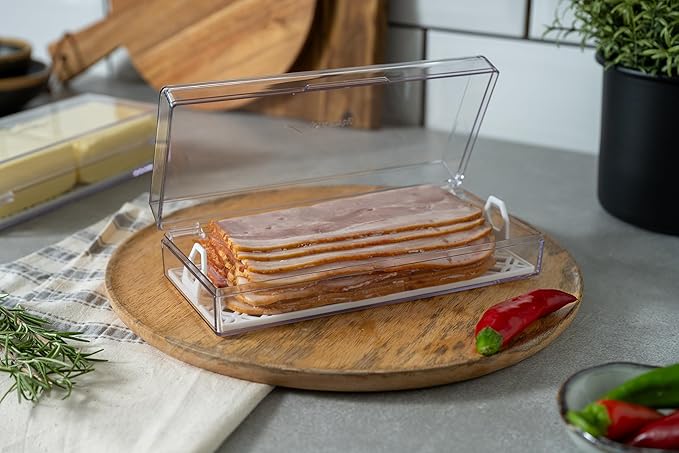 Deli Keeper | Fridge Storage Container with Hinged Lid and Removable Tray | Small Cold Cuts Organizer | Dishwasher Safe | Made in USA-NeatNest