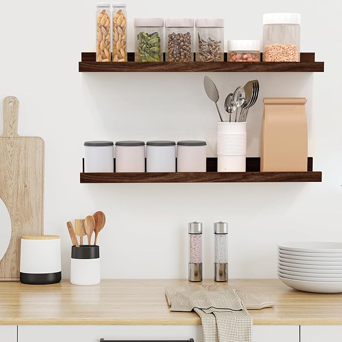Floating Shelves Wall Mounted Set of 2,Wall Shelves for Decor Storage 23.6 Inch, Wall Mounted Wood Shelves for Bedroom, Living Room, Bathroom, Kitchen, Office,Walnut-NeatNest