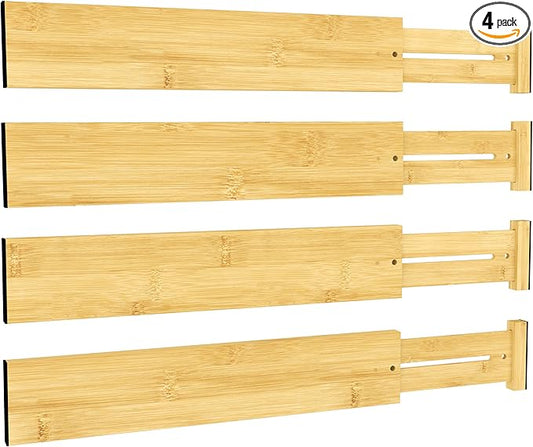 BAMEOS 3" H Bamboo Drawer Dividers - Adjustable Expandable Drawer Organizer - Kitchen, Bathroom, Bedroom & Office, 4-pack-NeatNest